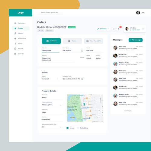 Dashboard design with the title 'Order Update web app page design '