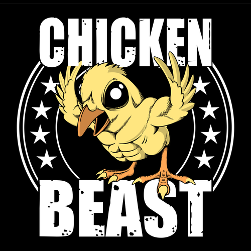 Colorful t-shirt with the title 'Chicken Beast'