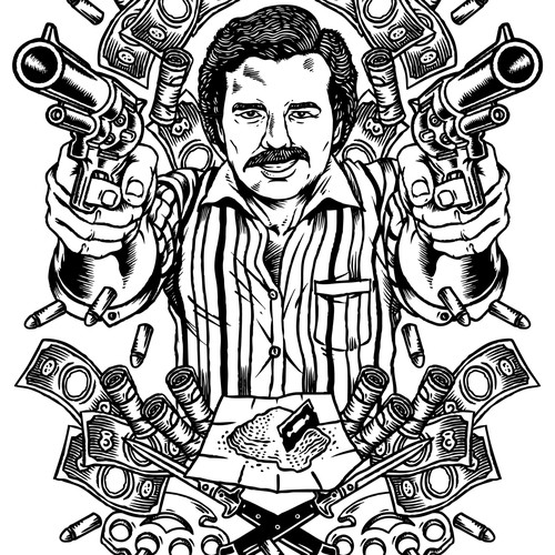 Line art illustration with the title 'Mafia Portrait'