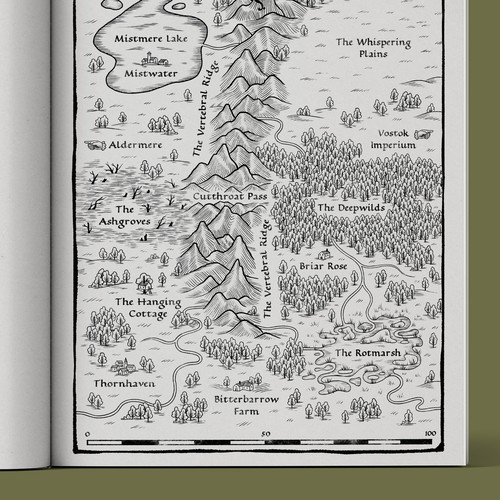 Map artwork with the title 'Gloamwood Fantasy Map '