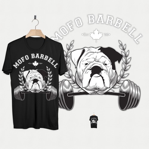 Dog t-shirt with the title 'Shirt Design for a Barbell Club'