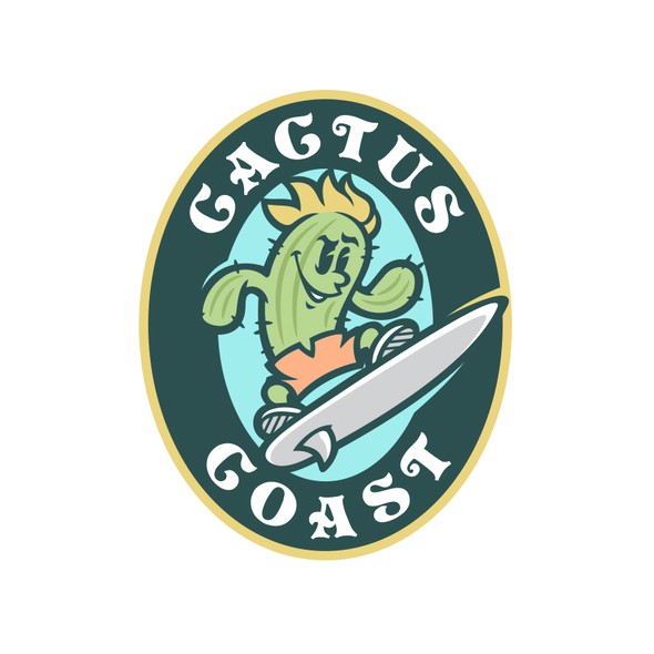 Surfboard logo with the title 'Cactus Coast'