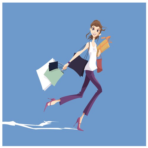 Fashion illustration with the title 'In shoping'