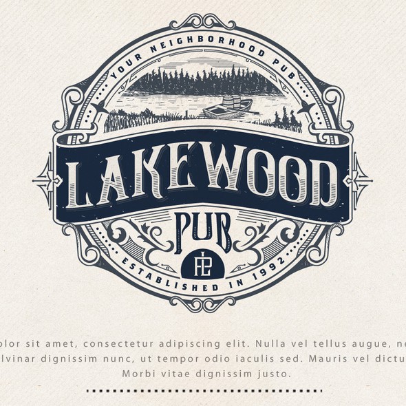 Scenery logo with the title 'LOGO DESIGN FOR LAKEWOOD PUB'