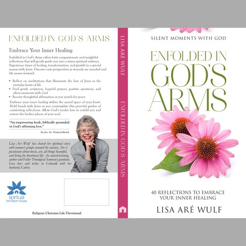 Flower book cover with the title 'Enfolded in God's Arms'