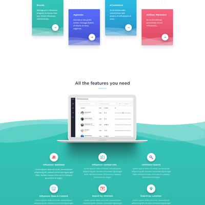 Homepage for influencer marketing platform. 