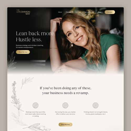 Figma design with the title 'Squarespace | Revamping homepage for uncommon business coach with new brand guidelines'