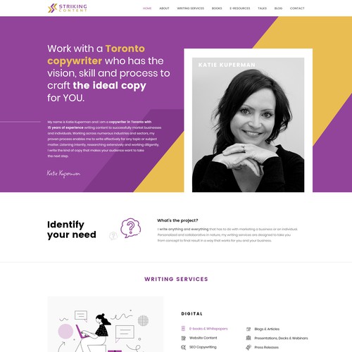 Homepage website with the title 'WEBSITE REDESIGN for Content Writing Business.'