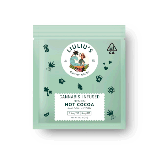 Cannabis packaging with the title 'Colorful Cannabis-Infused Hot Cocoa Packaging'