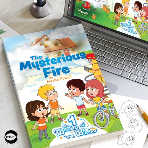Children's book cover with the title 'Book cover and illustrations for “The Mysterious Fire” by Ieasha Powell'