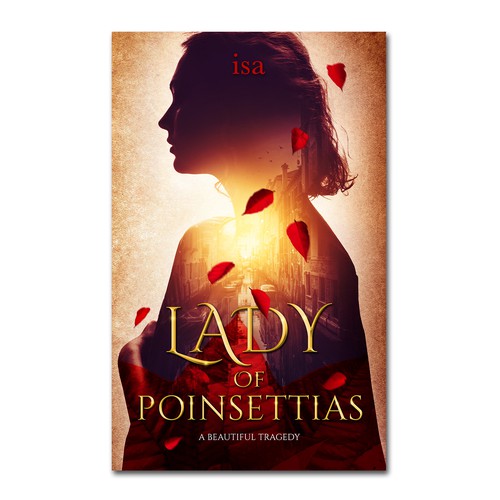 Photography book cover with the title 'Lady of Poinsettias - A beautiful Tragedy'