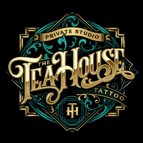 Filigree logo with the title 'The Tea House Tattoo'