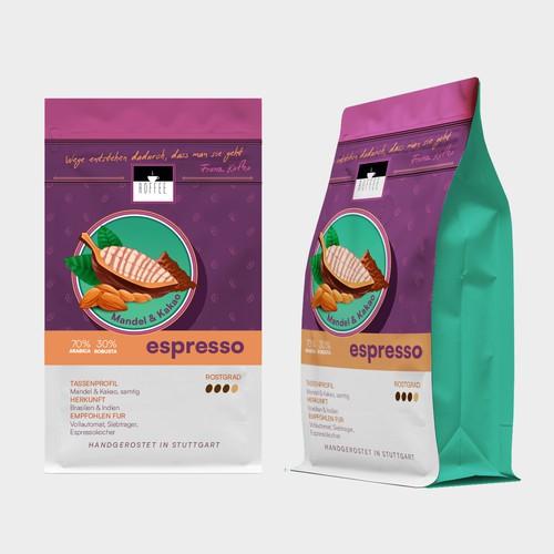 Illustrated label with the title 'Espresso coffee packaging'
