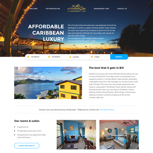 Vacation website with the title 'Web design for a small hotel'