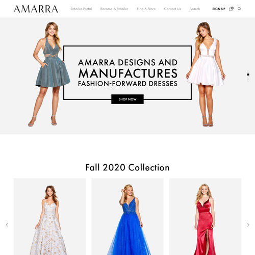 Clothing website with the title 'AMARRA'