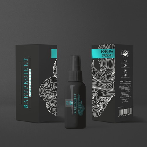 Embossed packaging with the title 'Crafted Beard Oil'