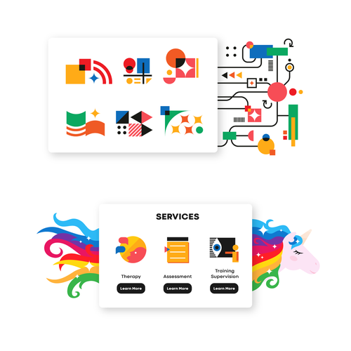 Rainbow design with the title 'Unicorn Geometry '