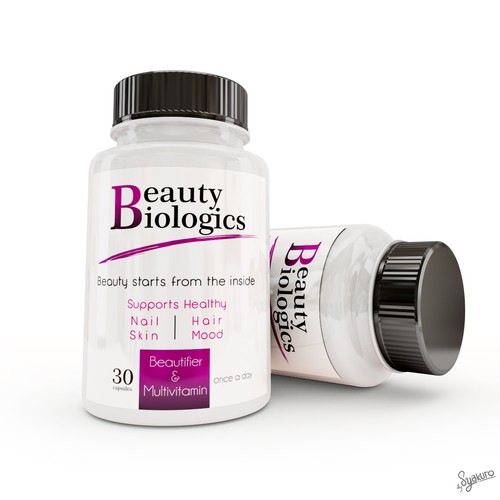 Blender 3D design with the title 'Elegant woman's health product label for Beauty Biologics'