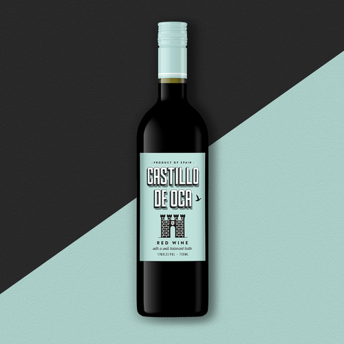 Blue label with the title 'Red wine'