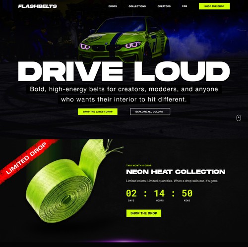 Automotive website with the title 'High-Voltage E-Commerce Design'