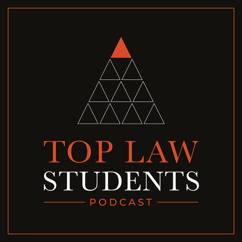 Interview design with the title 'A Symbolic Logo for Top Law Students Podcast'