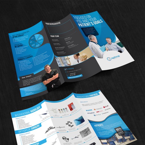 Dark design with the title 'Optima Surgical Brochure design'