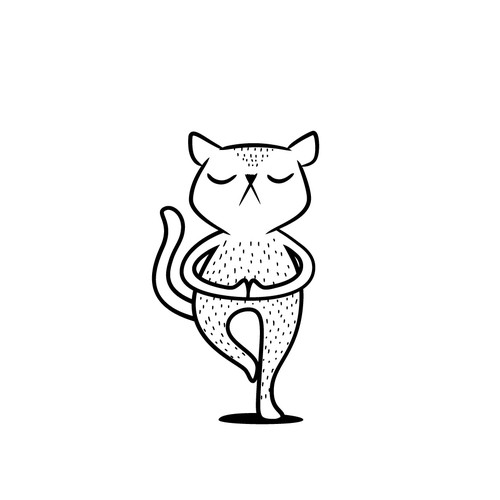 Cartoon design with the title 'Yoga cat illustration'