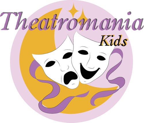 Violet logo with the title 'Créer un logo drôle et attrayant qui donne envie aux enfants de prendre des cours de théâtre'