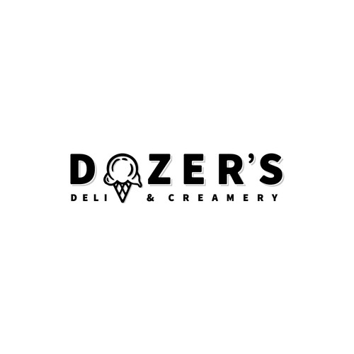 Ice cream logo with the title 'DOZER'S DELI & CREAMERY'