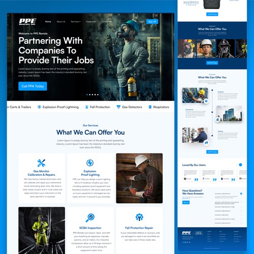 Industrial website with the title 'PPE Rental Inc'