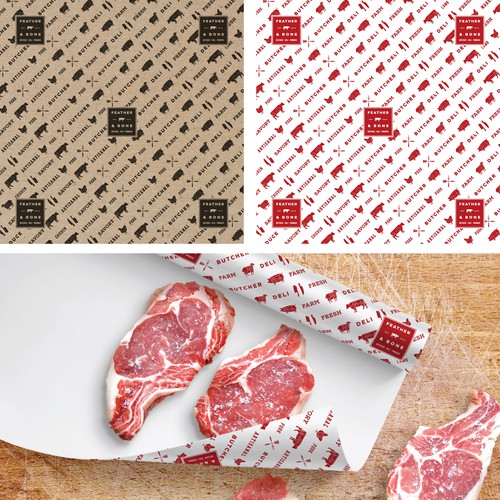 Restaurant packaging with the title 'Butcher Paper Pattern Design'