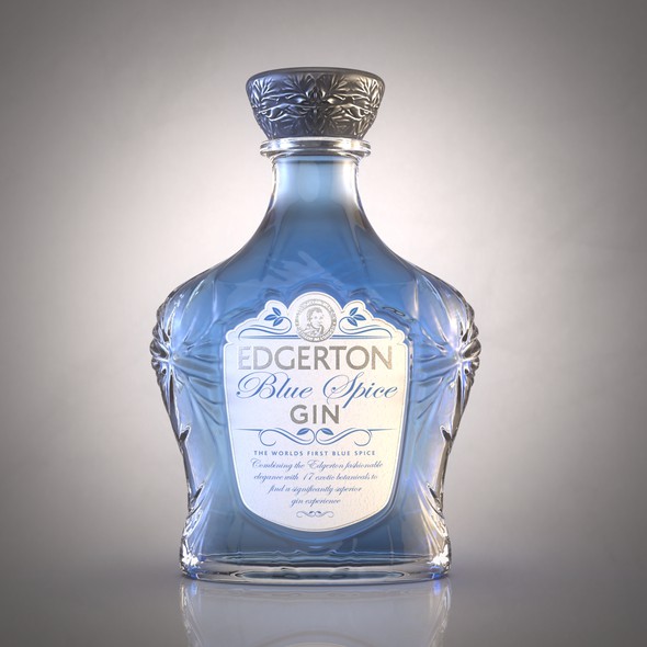 Gin packaging with the title 'Re-Design a luxury blue Gin'