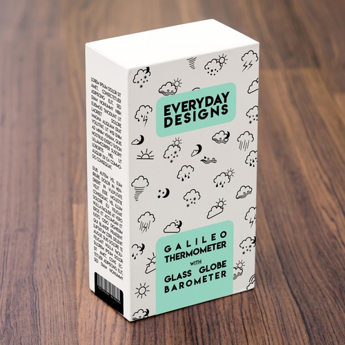 Weather design with the title 'Packaging for Galileo thermometer'