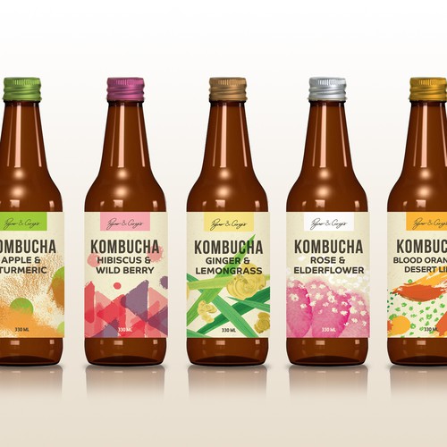 Painting design with the title ' bottle labels for a healthy drinks brand'