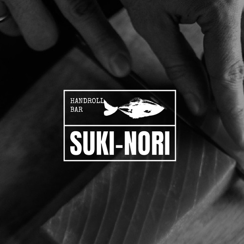 Brush stroke design with the title 'Suki-nori handroll bar'