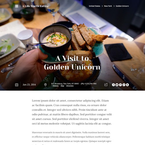 Photography website with the title 'A mockup for A Life Worth Eating'