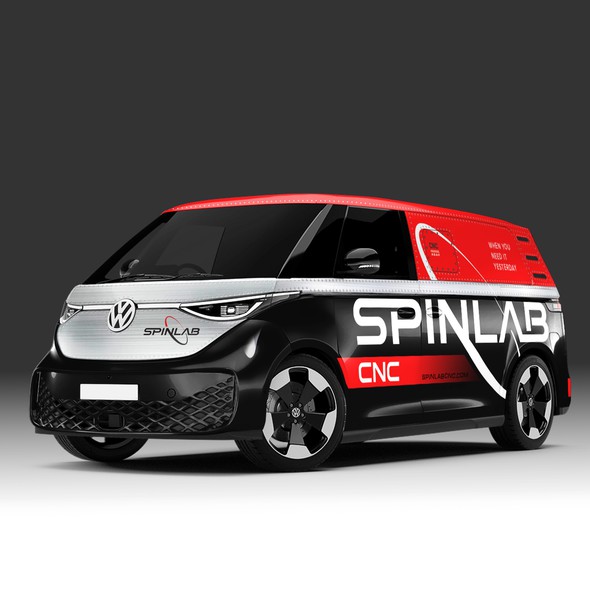 Vehicle design with the title 'Spinlab CNC Van Wrap Design'