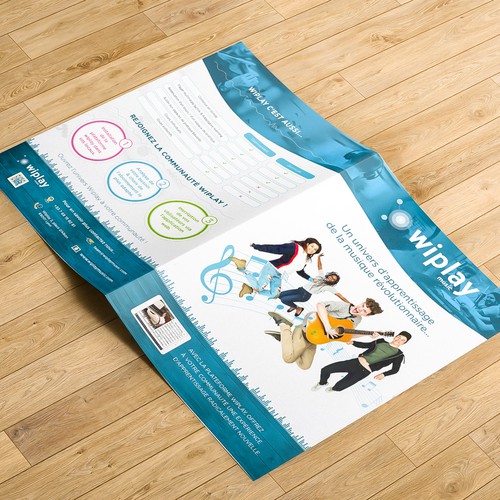 Violin design with the title 'Dépliant Pour Wi Play Music'