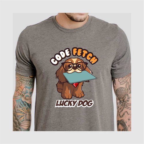 Pet t-shirt with the title 'Cute dog mascot logo for tech-themed t-shirt'