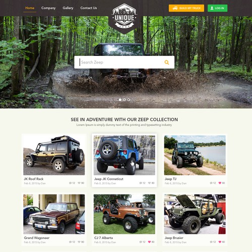 Automotive website with the title 'Design for Unique Jeep '
