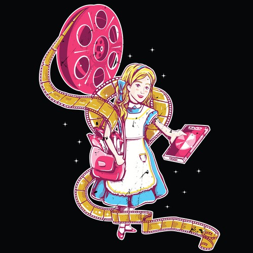 Alice in Wonderland design with the title 'Cinema t-shirt design '