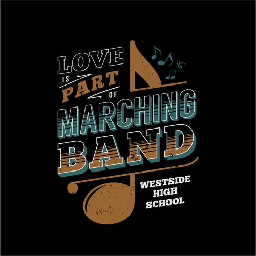 Typographic t-shirt with the title 'Marching Band'
