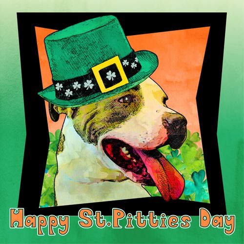 Pitbull design with the title 'Happy St. Pitties Day'