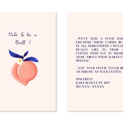 Creative illustration of a PEACH (butt) for fun card.