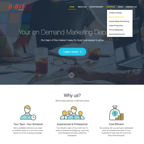 Service website with the title 'Website Design for 8bit Advertising'