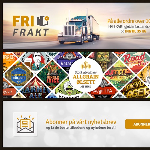 Slider design with the title 'Banner designs for www.BrewShop.no'