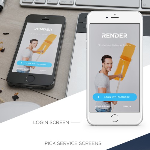 IOS design with the title 'Render App'