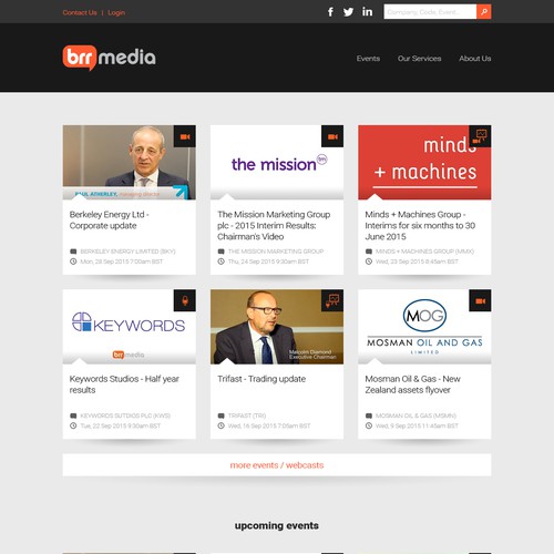 Internet website with the title 'Corporate Webcasting & Media Website Design'