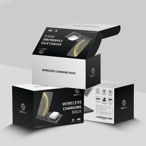 Technology packaging with the title 'Wireless Charging Dock Packaging'