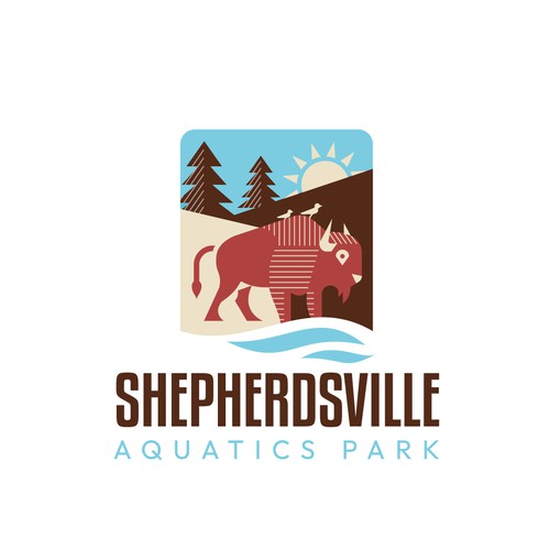 Aquatic logo with the title 'Bold Fun Geometric Bison Logo'